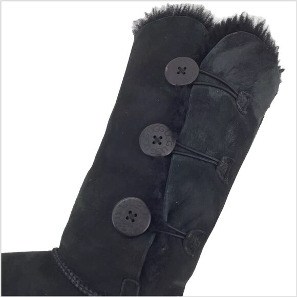 Ugg Bailey Button Tall Triplet Suede Fur Shearling Lined Boots Black Size 7 - Picture 7 of 14